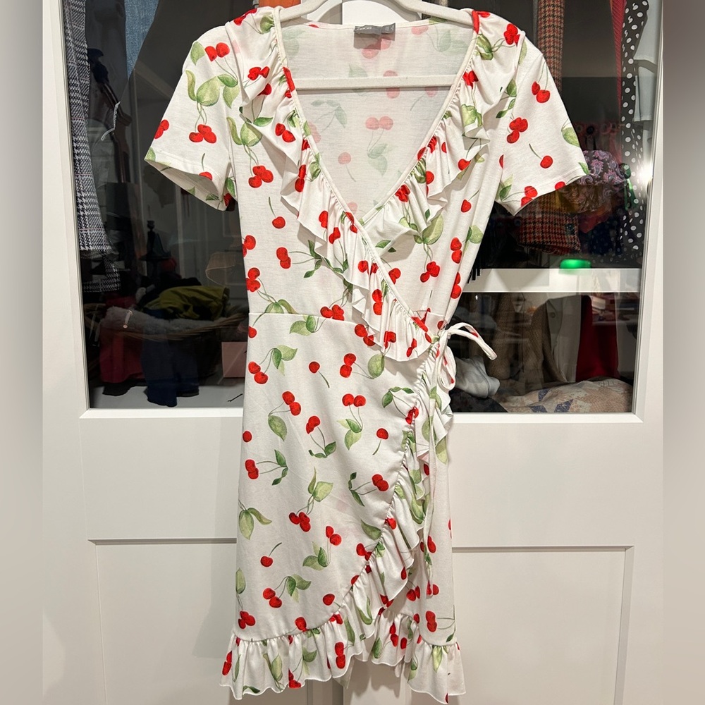 ASOS White Cherry Print Mini Dress